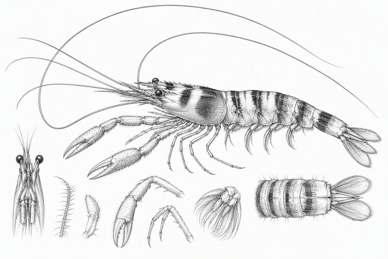 Engraving of a cleaner shrimp